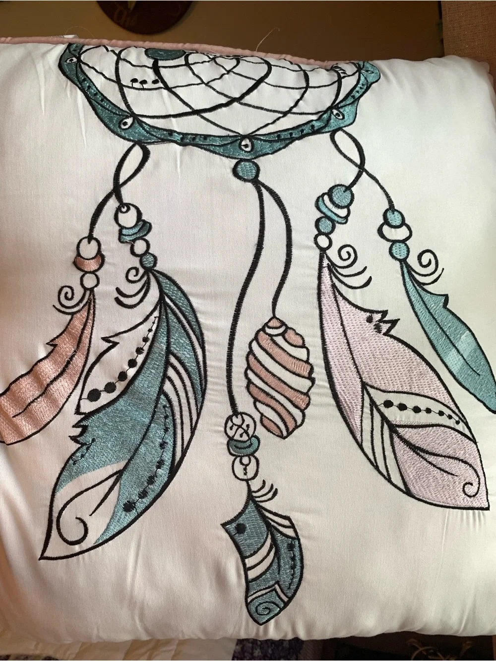 Dreamcatcher & Feather Decorative Throw Pillow - set of 2-Pink, Teal, Black